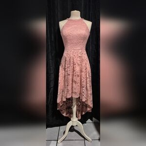 Elegant Pink Lace High-Low Dress